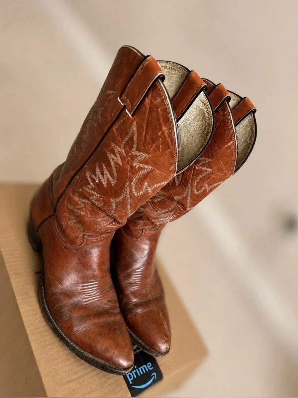 Justin USA Cowboy Boots Men’s 11.5D brown Leather Western Snip Toe Style Vintage